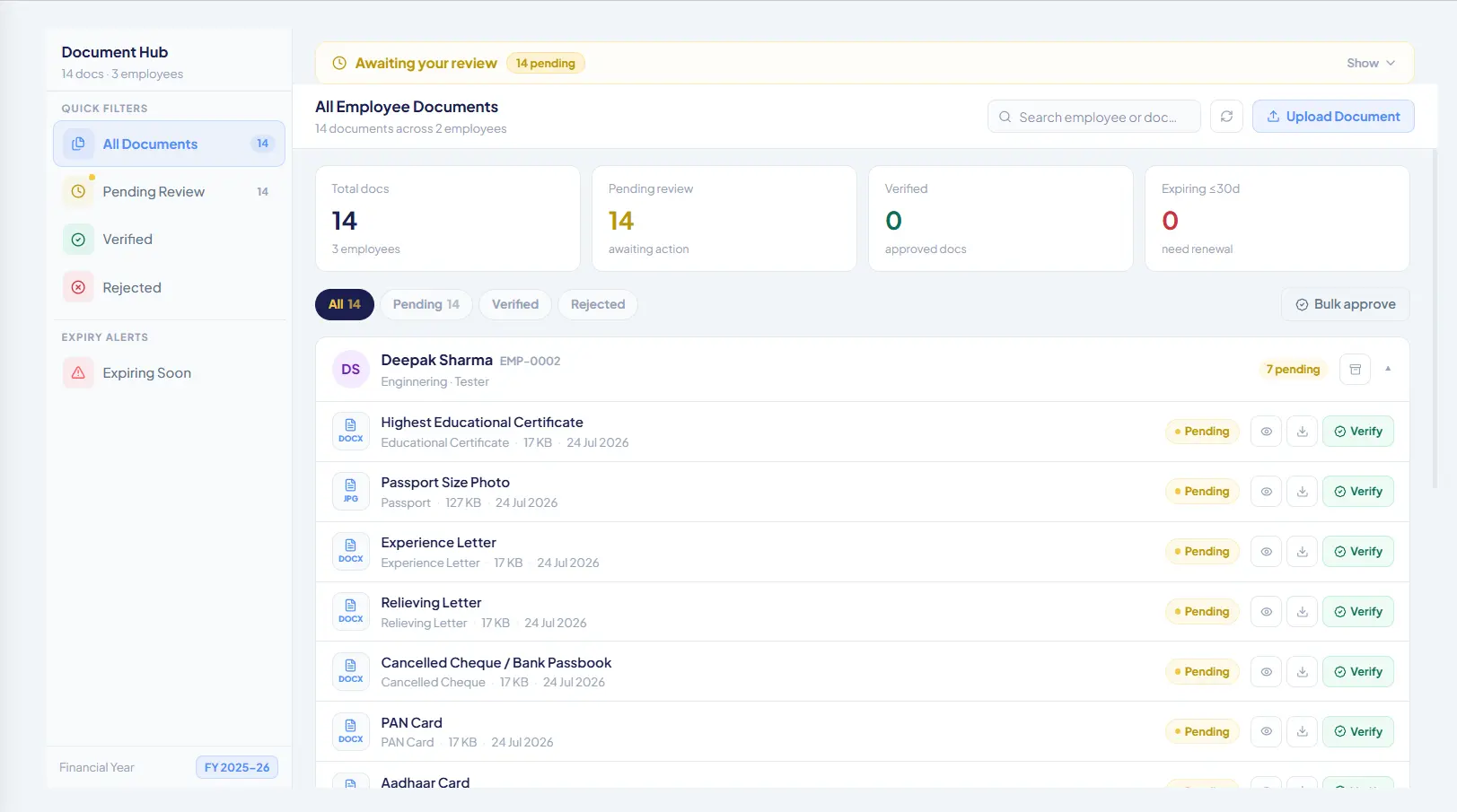 Every Document, Verified & Centralized. — Texora HRMS